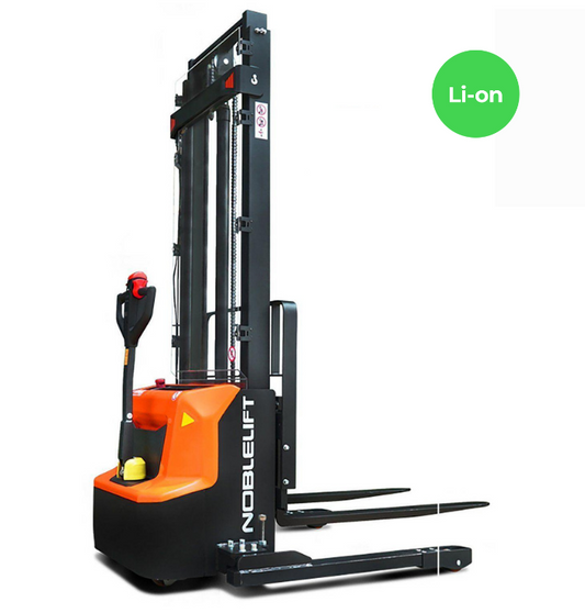 Compact electric pallet truck with ergonomic design for easy material handling.