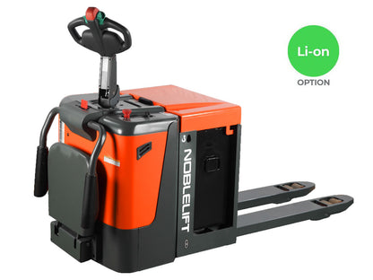 Lithium pallet truck designed for heavy-duty transport with ergonomic handle.